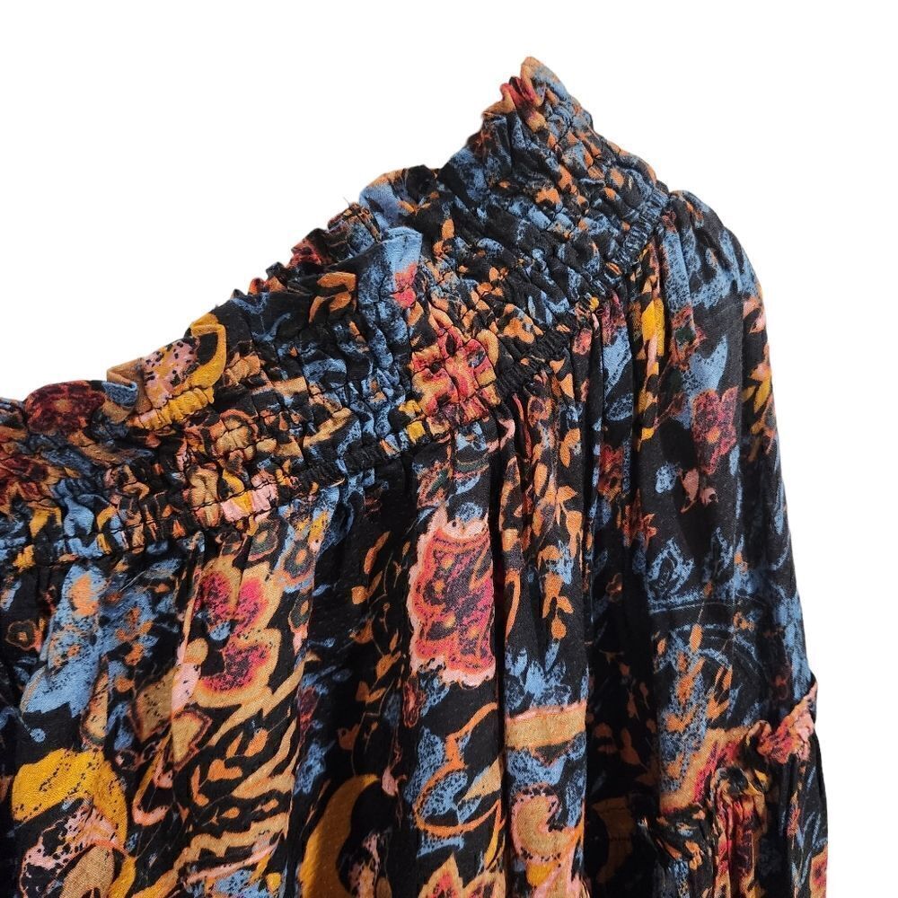 FREE PEOPLE Free Spirit Floral Off Shoulder Top XS Womens Black - Picture 5 of 7